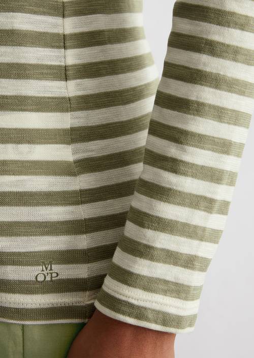 Gestreepte longsleeve regular Bright Green in detailaanzicht