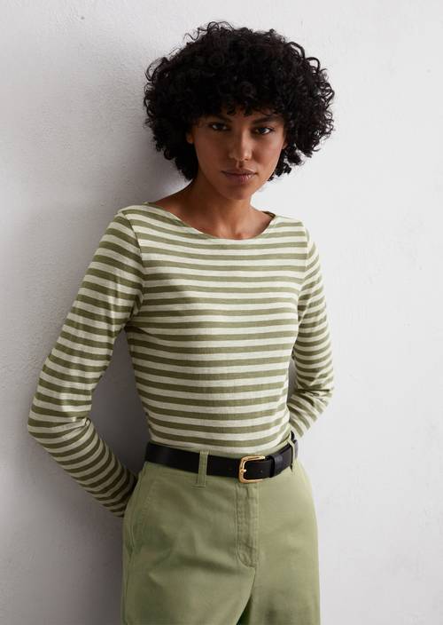 Gestreepte longsleeve regular Bright Green in vooraanzicht