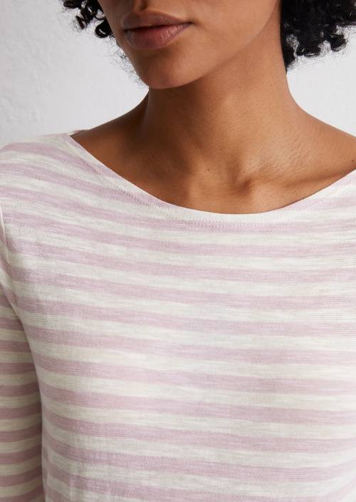 Gestreepte longsleeve regular Bright Purple in detailaanzicht