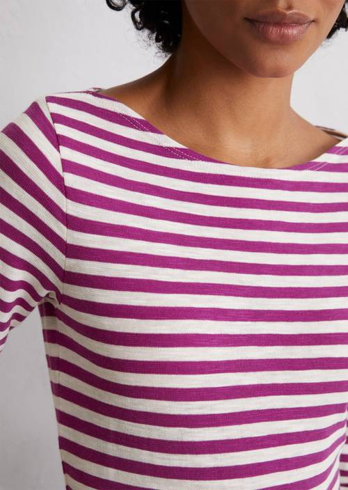 Gestreepte longsleeve regular Dark Pink in detailaanzicht