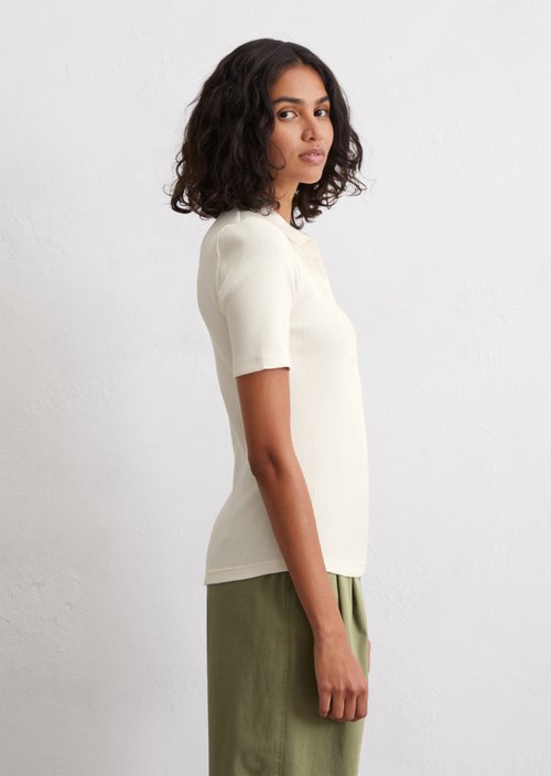 Ribbed polo shirt slim — White Cotton