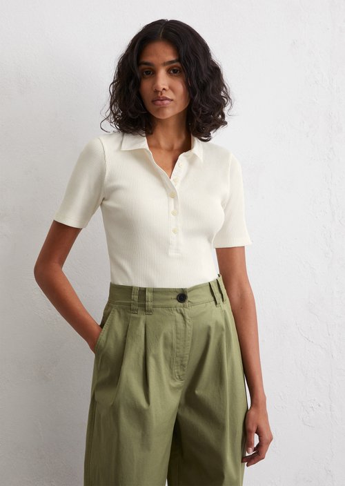 Ribbed polo shirt slim — White Cotton