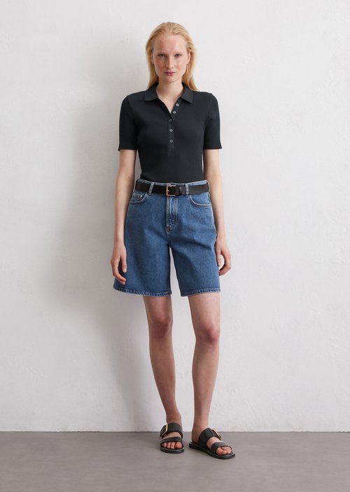 Ribbed polo shirt slim — Dark Navy