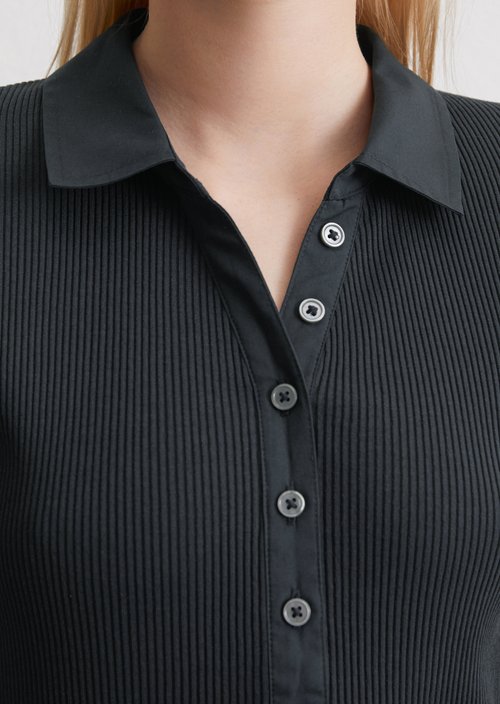 Ribbed polo shirt slim — Dark Navy