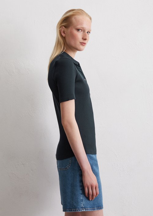 Ribbed polo shirt slim — Dark Navy