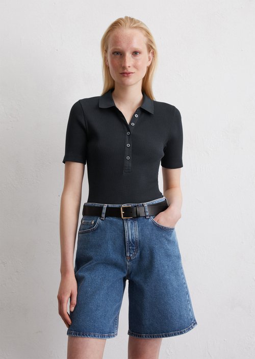 Ribbed polo shirt slim — Dark Navy