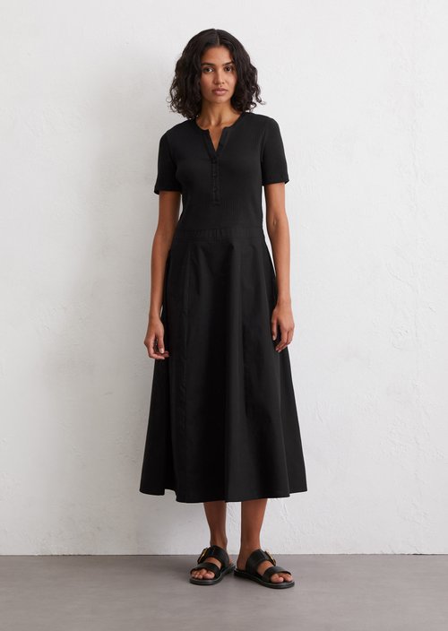 Ribbed jersey dress fitted — Black