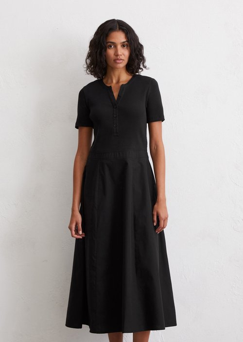 Ribbed jersey dress fitted — Black