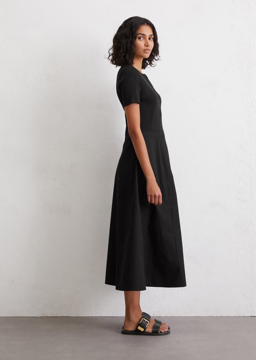Ribbed jersey dress fitted — Black