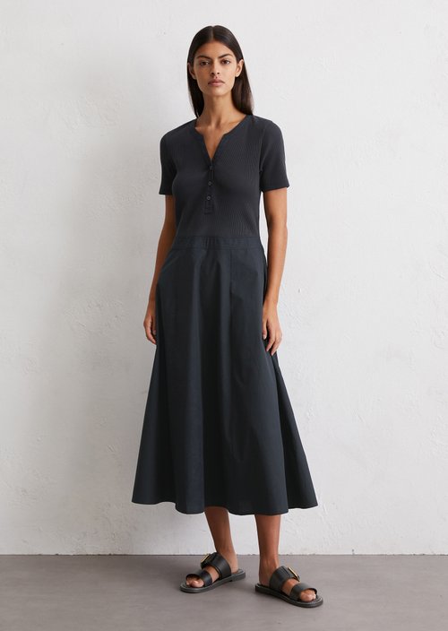 Ribbed jersey dress fitted — Dark Navy