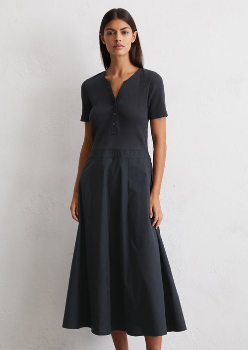 Ribbed jersey dress fitted — Dark Navy