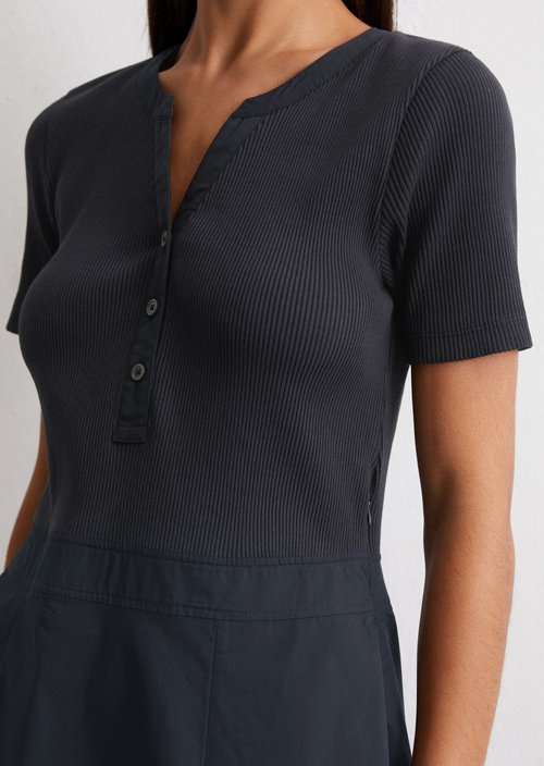 Ribbed jersey dress fitted — Dark Navy