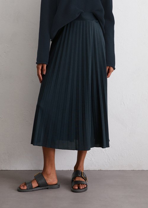 Jersey pleated skirt flared — Dark Navy