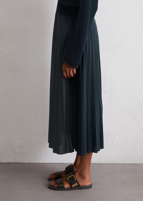 Jersey pleated skirt flared — Dark Navy