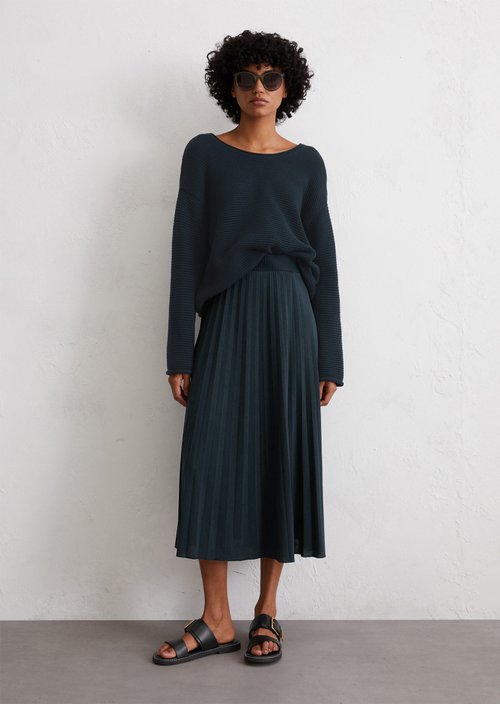Jersey pleated skirt flared — Dark Navy