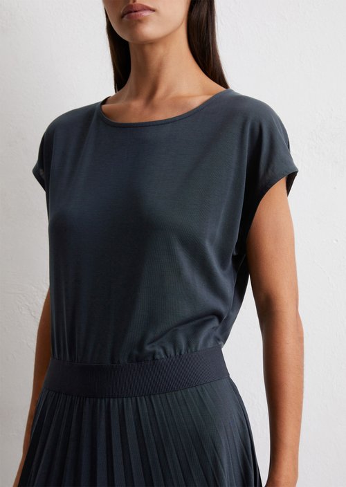 Jersey dress with elastic waist — Dark Navy