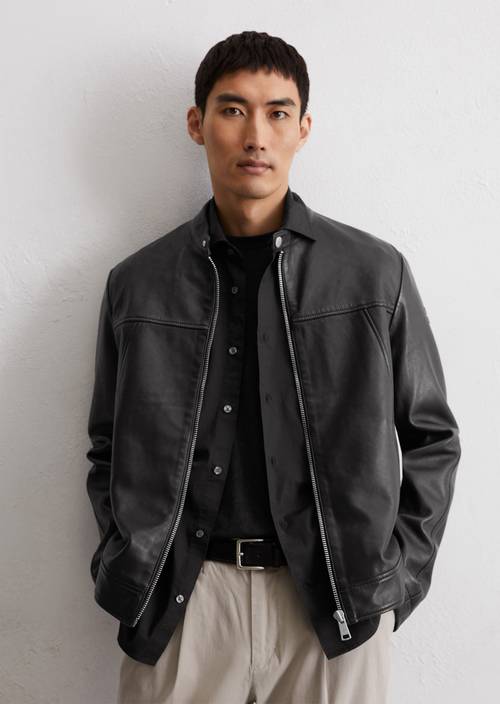 Biker leather jacket regular Black in front view