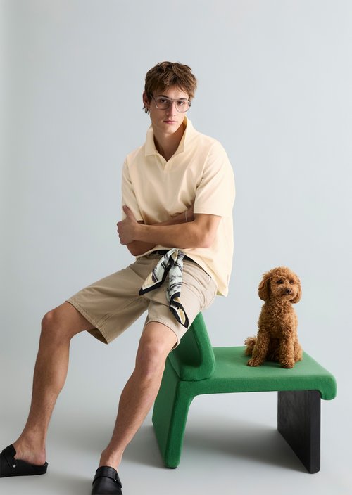 Relaxed sweat polo shirt — White Blush