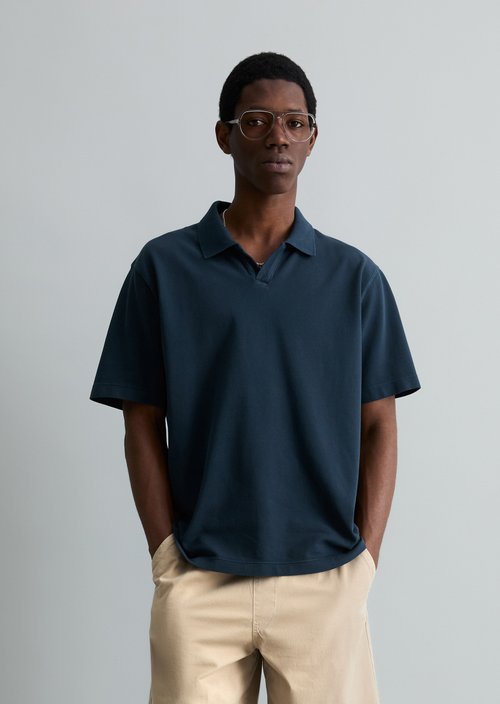 Piqué relaxed polo shirt — Navy Teal