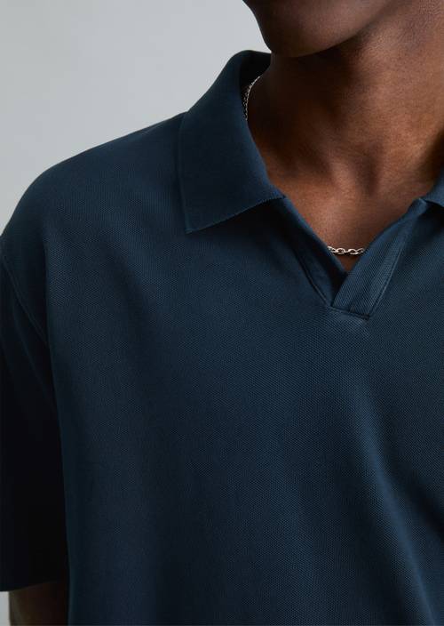 Poloshirt Piqué relaxed Navy Teal in Detailansicht