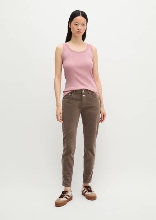 Pantalon à fines côtes modèle Theda boyfriend cropped Stone Taupe en vue de face