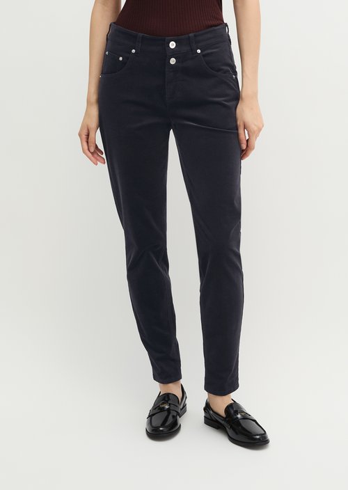 Fine corduroy pants model Theda boyfriend cropped — Deep Night Blue