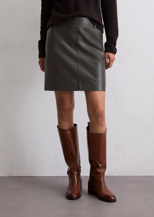 Leather mini skirt regular — Dark Coffee