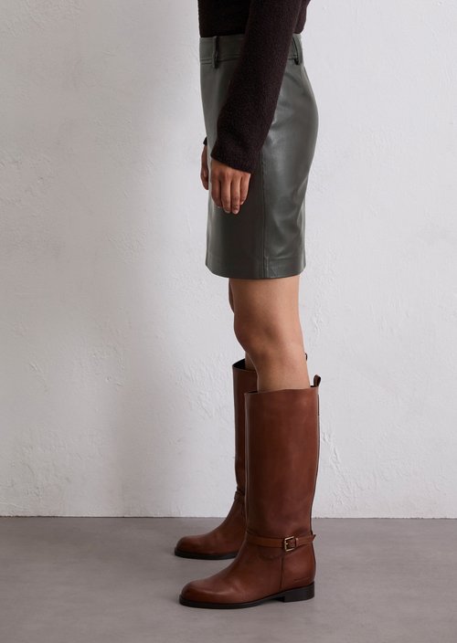 Leather mini skirt regular — Dark Coffee