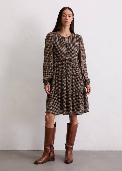 Korte gestreepte jurk regular Dark Brown in vooraanzicht