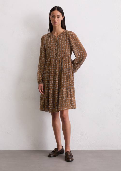 Korte gestreepte jurk regular Medium Brown in vooraanzicht