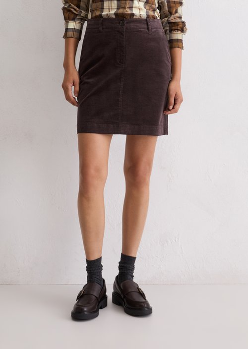 Corduroy mini skirt A-shape — Dark Coffee