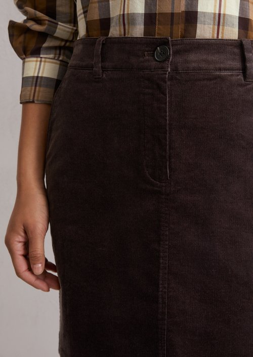 Corduroy mini skirt A-shape — Dark Coffee