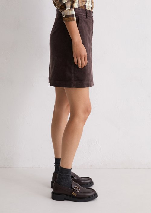 Corduroy mini skirt A-shape — Dark Coffee