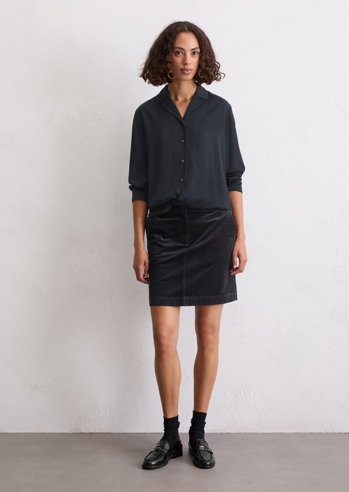 Corduroy mini skirt A-shape — Deep Night Blue