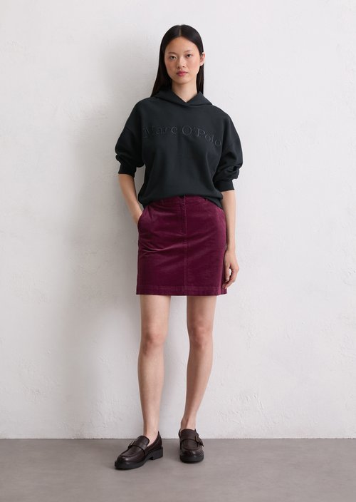 Corduroy mini skirt A-shape — Aubergine Red