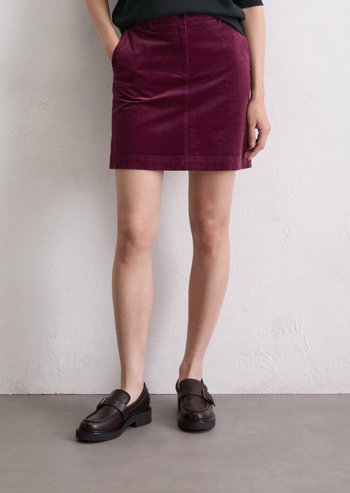 Corduroy mini skirt A-shape — Aubergine Red