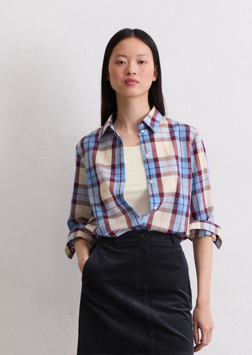 Check blouse fitted — Light Blue