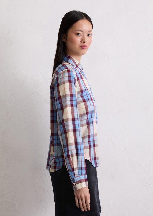 Check blouse fitted — Light Blue