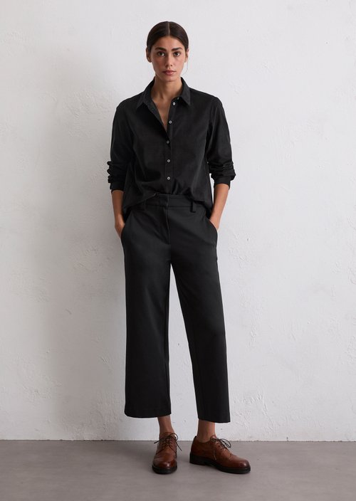 Fine corduroy long sleeve blouse regular — Black