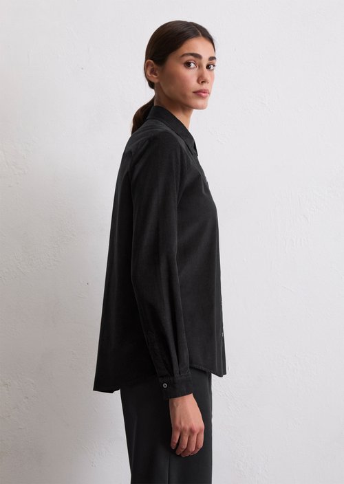 Fine corduroy long sleeve blouse regular — Black