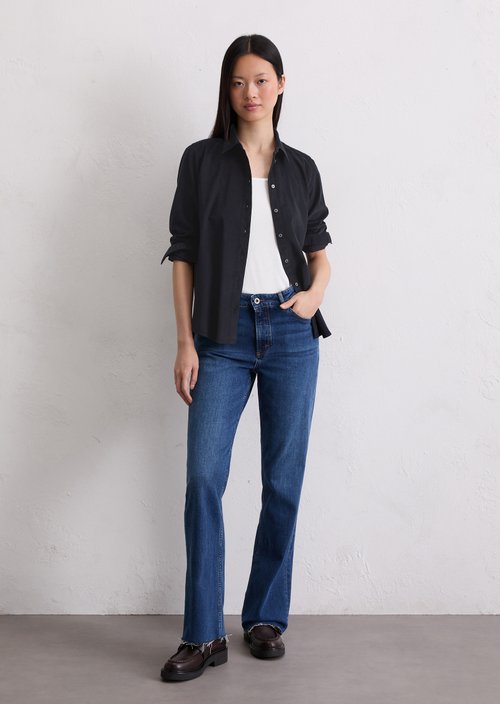 Fine corduroy long sleeve blouse regular — Deep Night Blue