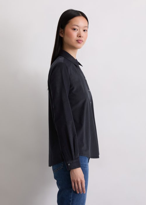 Fine corduroy long sleeve blouse regular — Deep Night Blue