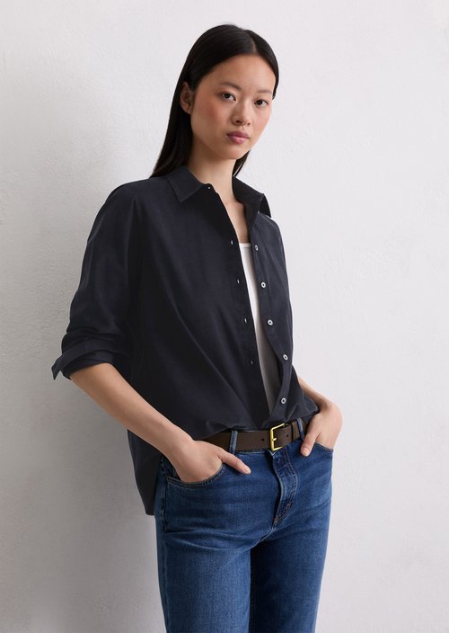Fine corduroy long sleeve blouse regular — Deep Night Blue