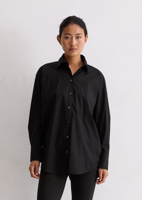 Boyfriend shirt blouse O-shape — Black