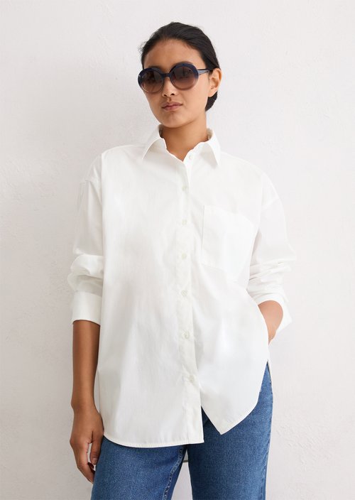 Boyfriend shirt blouse O-shape — White