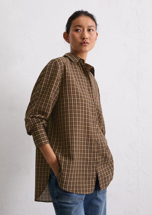 Check blouse oversize — Medium Brown