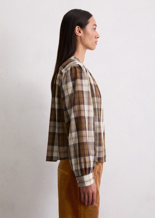 Check blouse relaxed — Medium Brown
