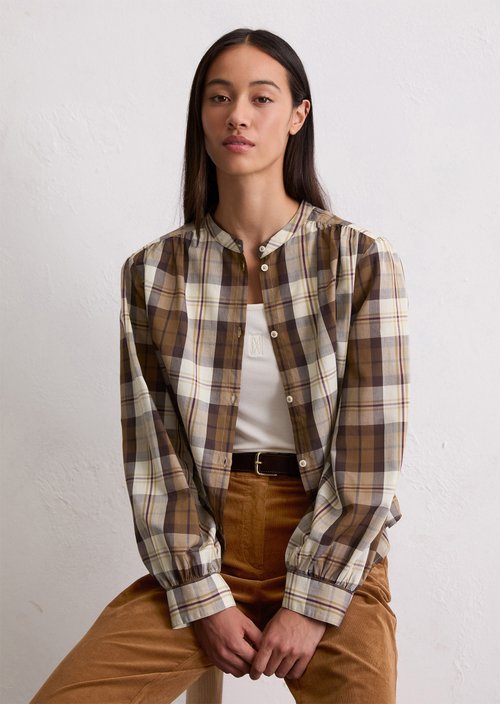Check blouse relaxed — Medium Brown