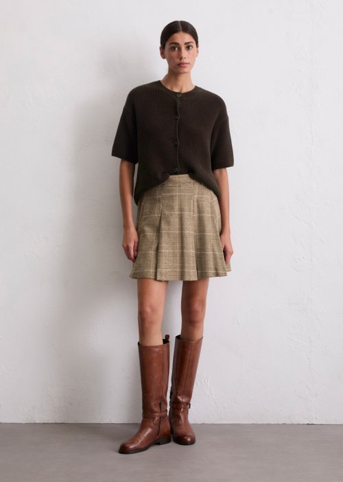 Checked mini skirt A-shape — Medium Brown