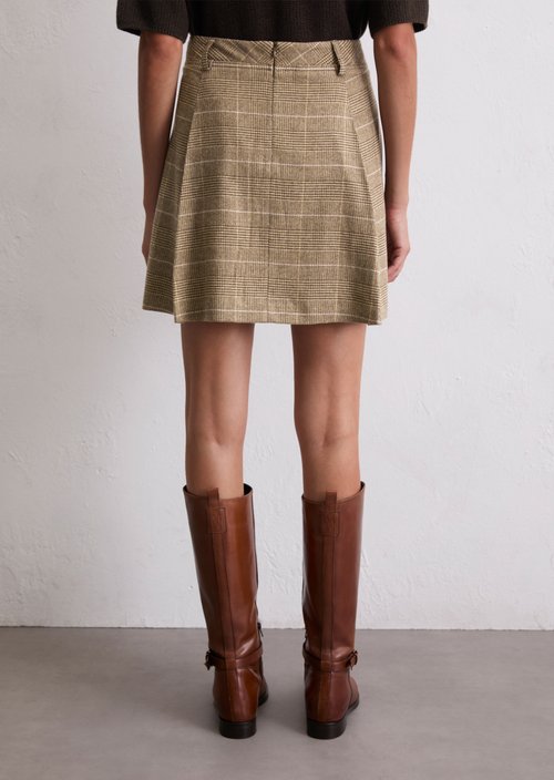 Checked mini skirt A-shape — Medium Brown